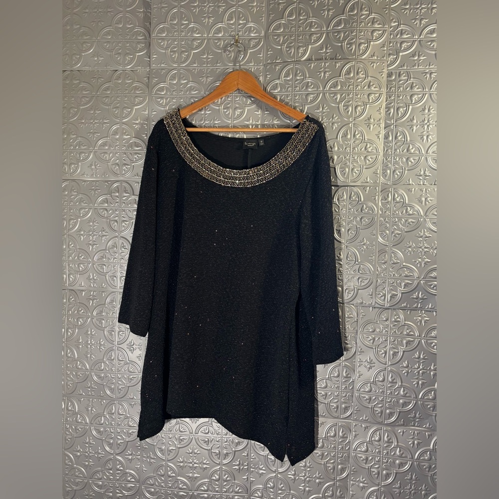 La Vanya long sparkly tunic sweater embellished rhinestones 2X blouse evening